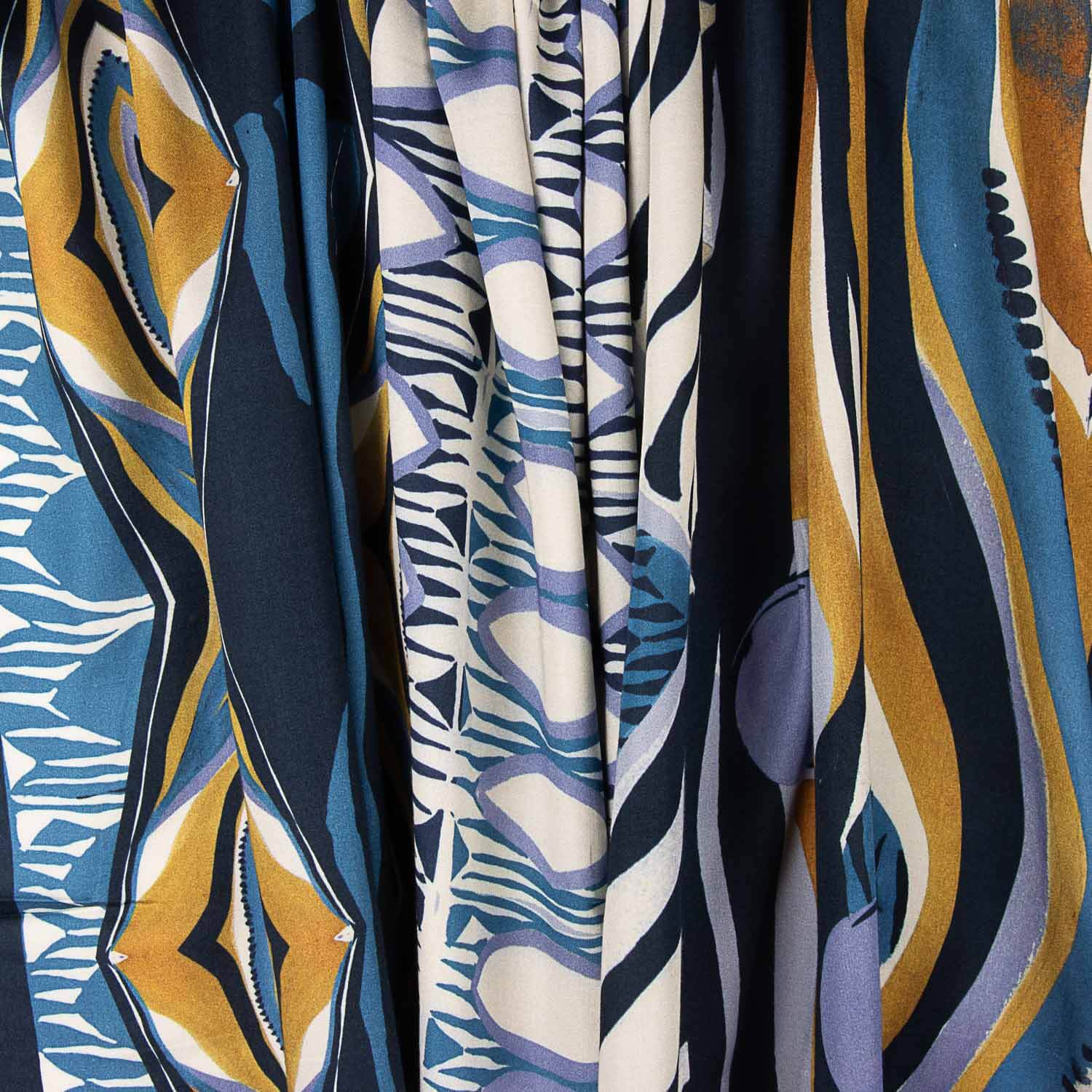 Blue and Mustard Geometric Print Viscose - Ribes y Casals