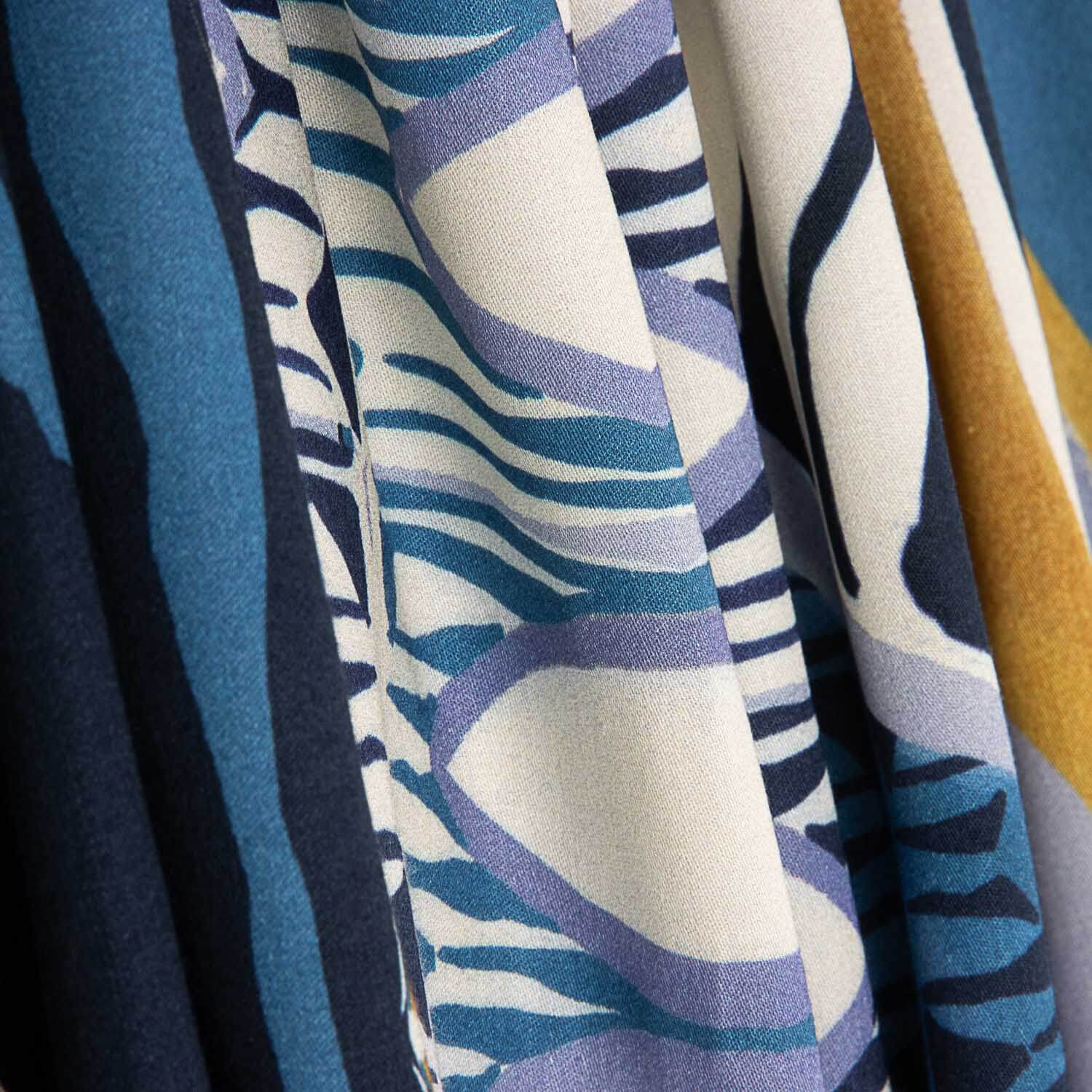 Blue and Mustard Geometric Print Viscose - Ribes y Casals