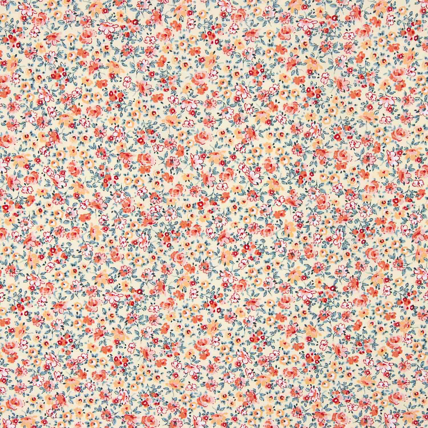 Organic Cotton Poplin with Orange and Red Floral Print - Ribes y Casals