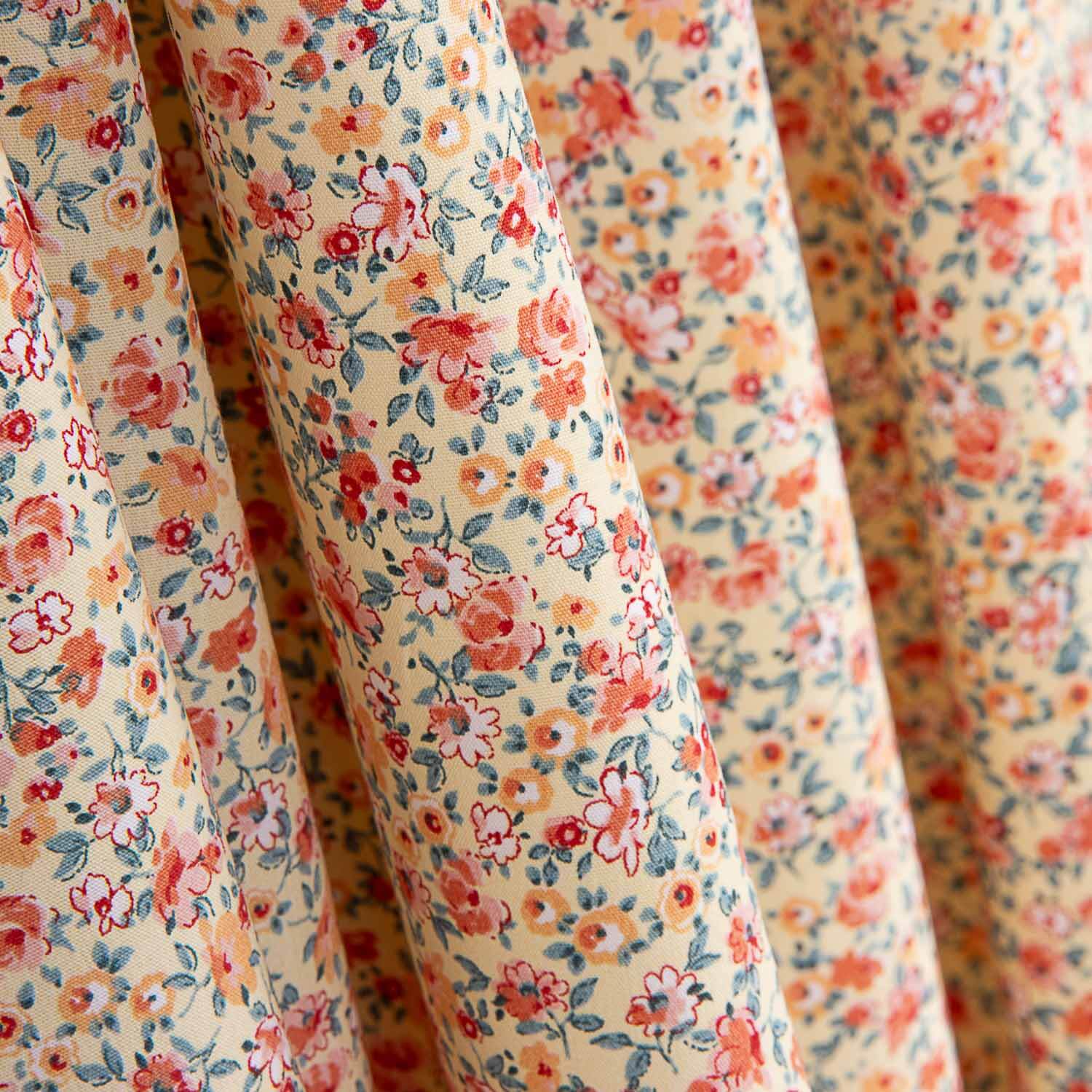 Organic Cotton Poplin with Orange and Red Floral Print - Ribes y Casals