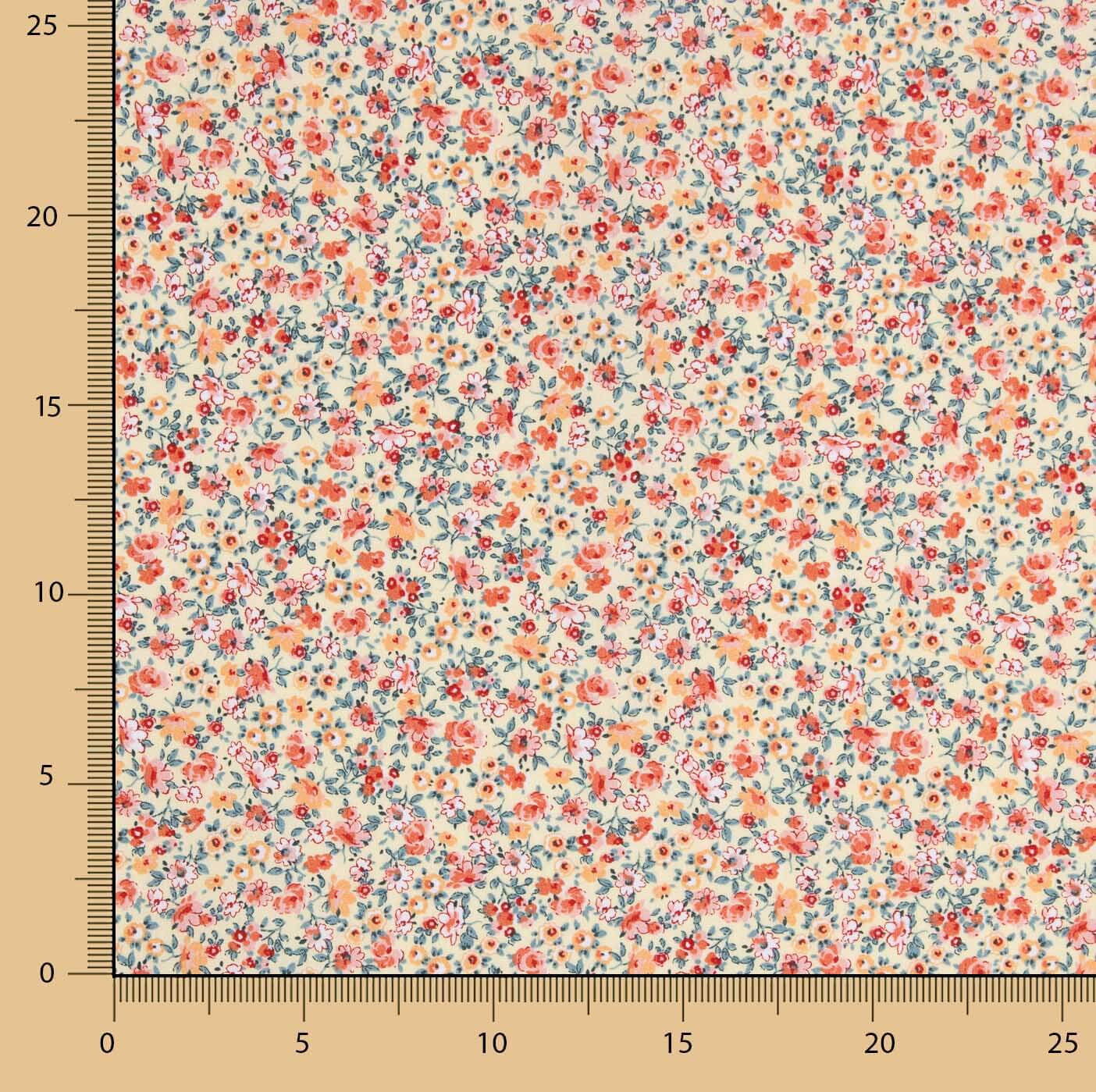 Organic Cotton Poplin with Orange and Red Floral Print - Ribes y Casals