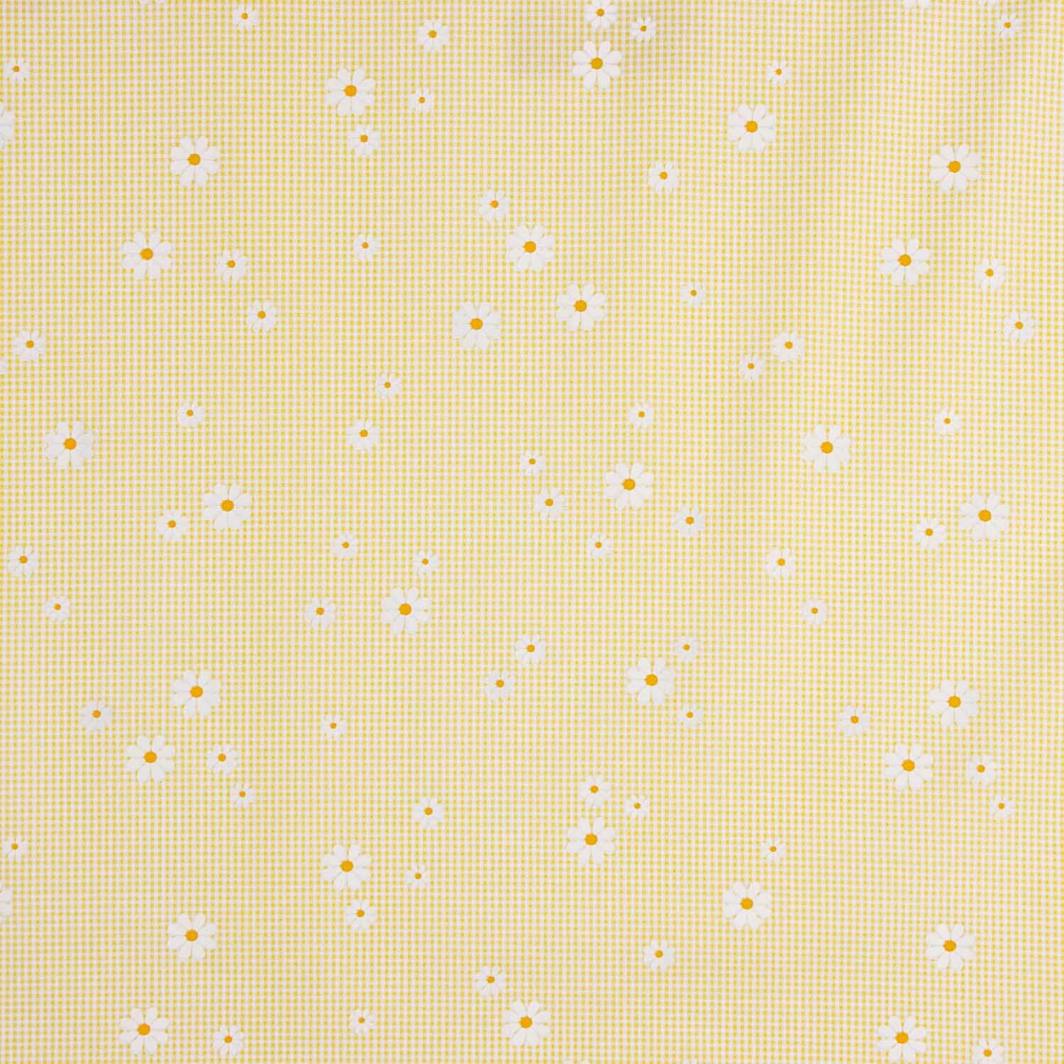Organic Cotton Poplin with Vichy and Yellow Daisy Print - Ribes y Casals