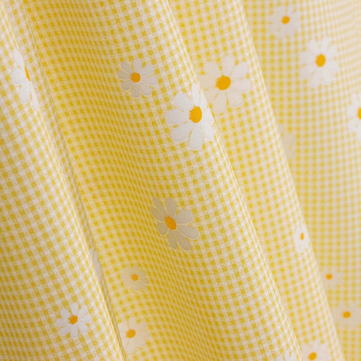 Organic Cotton Poplin with Vichy and Yellow Daisy Print - Ribes y Casals