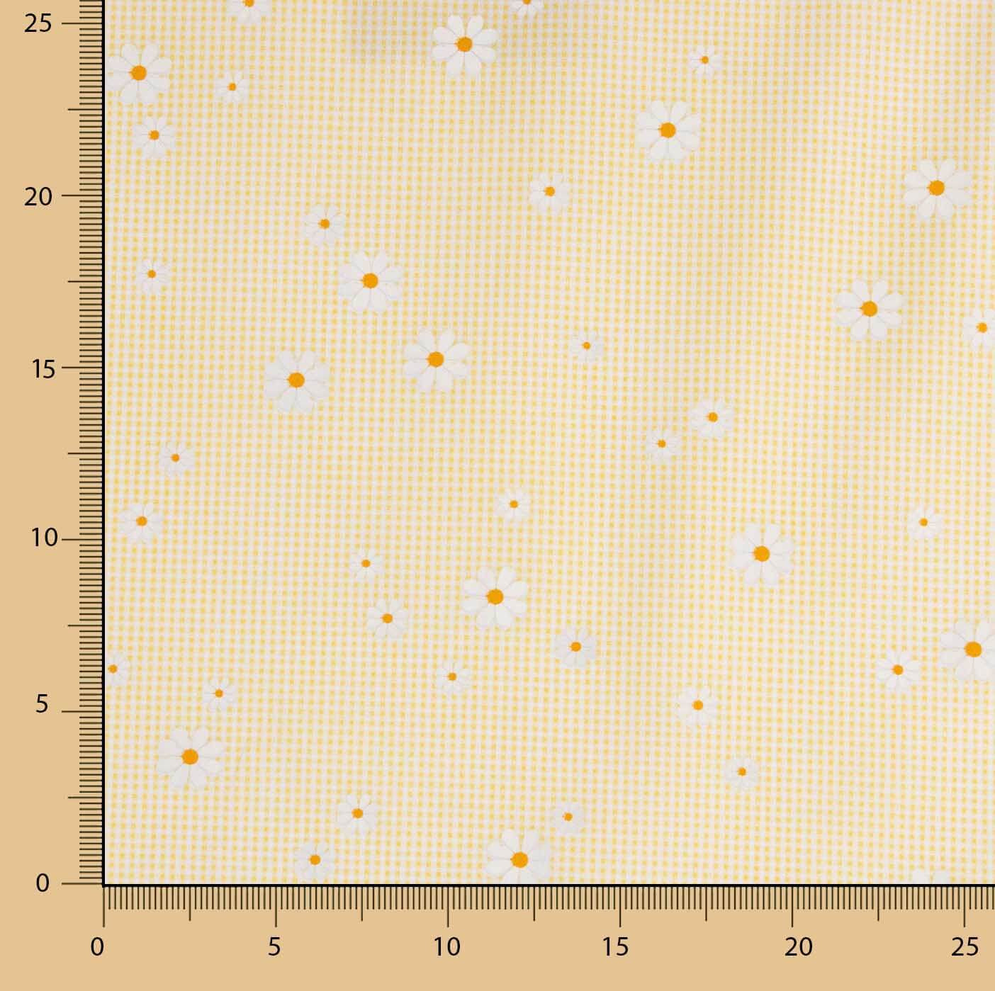 Organic Cotton Poplin with Vichy and Yellow Daisy Print - Ribes y Casals