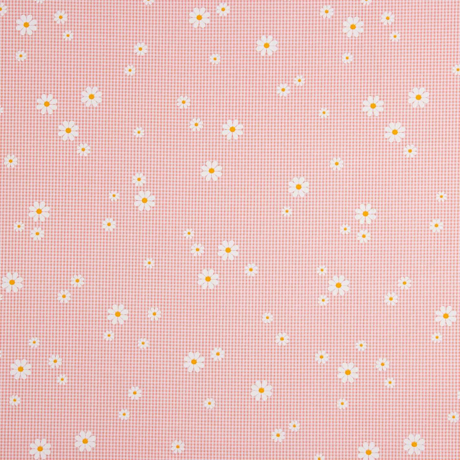 Organic Cotton Poplin with Vichy and Daisy Print Coral - Ribes y Casals