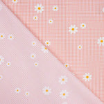 Organic Cotton Poplin with Vichy and Daisy Print Coral - Ribes y Casals