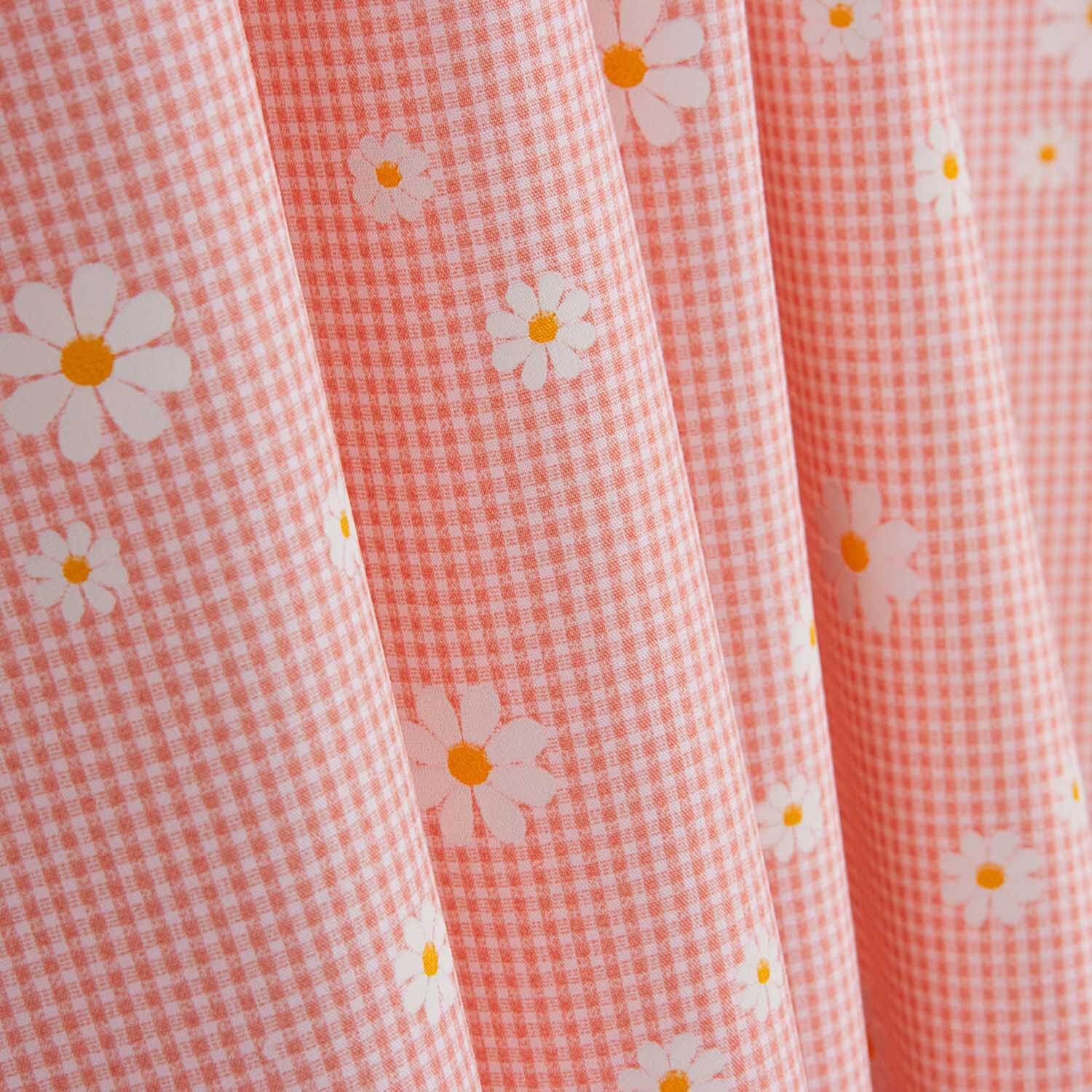 Organic Cotton Poplin with Vichy and Daisy Print Coral - Ribes y Casals