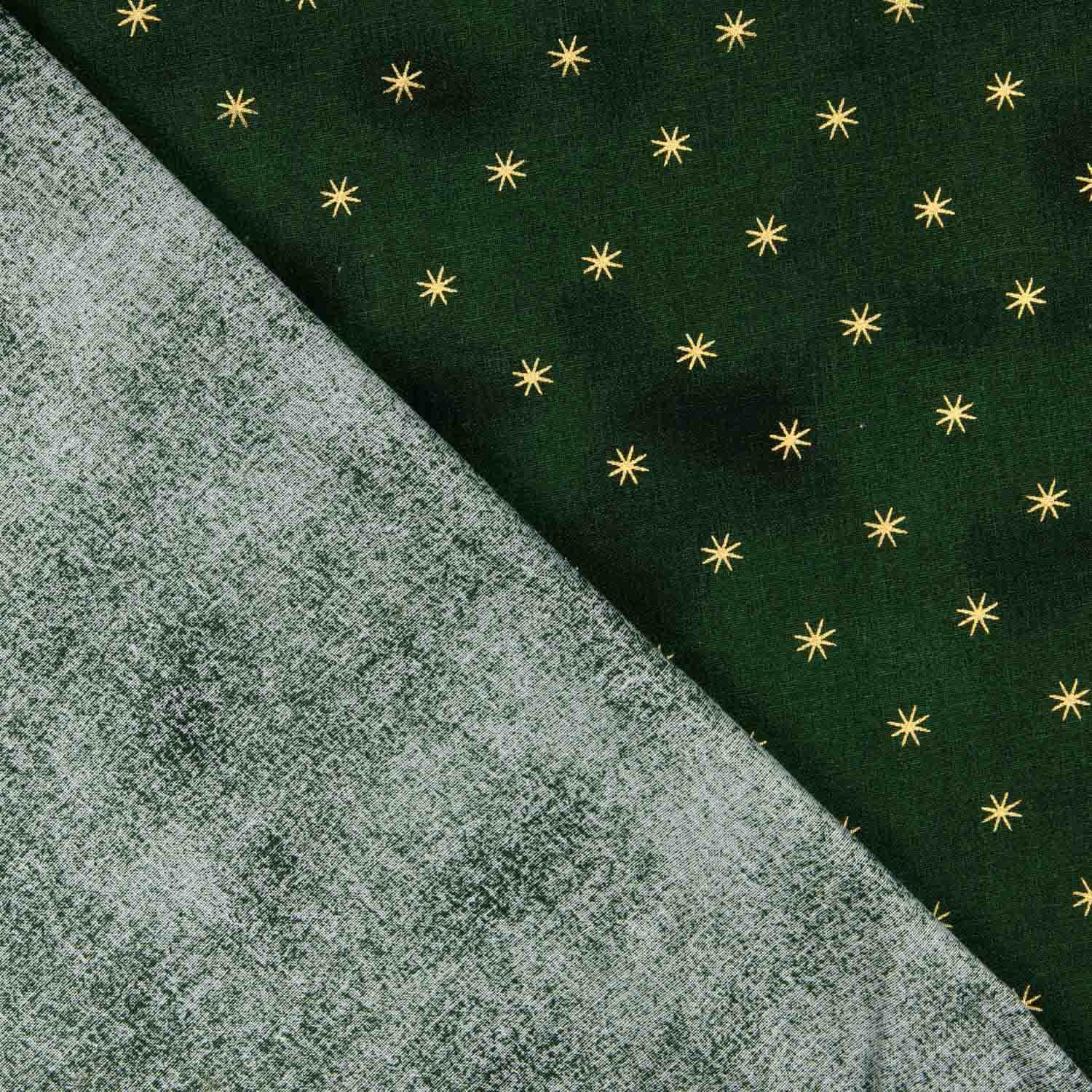 Christmas Poplin Gold Stars in Green - Ribes y Casals