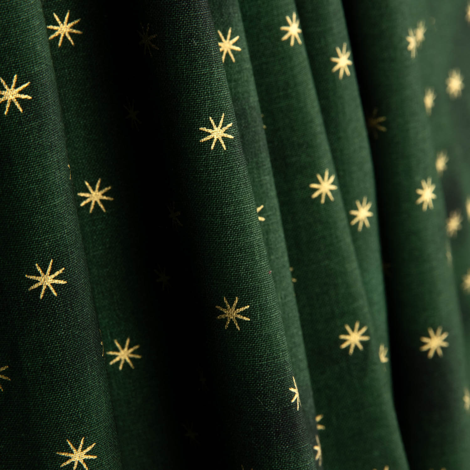 Christmas Poplin Gold Stars in Green - Ribes y Casals