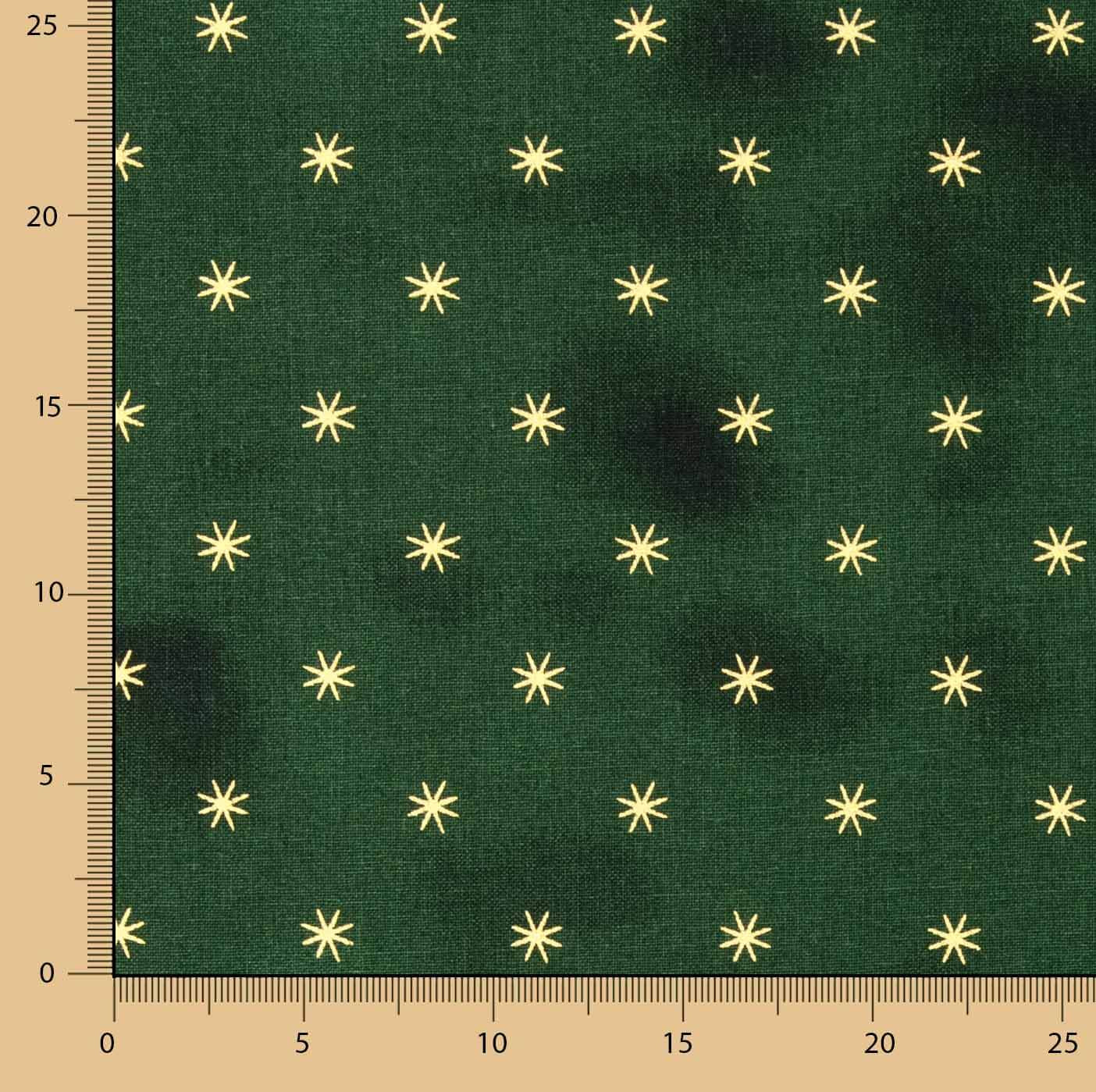 Christmas Poplin Gold Stars in Green - Ribes y Casals