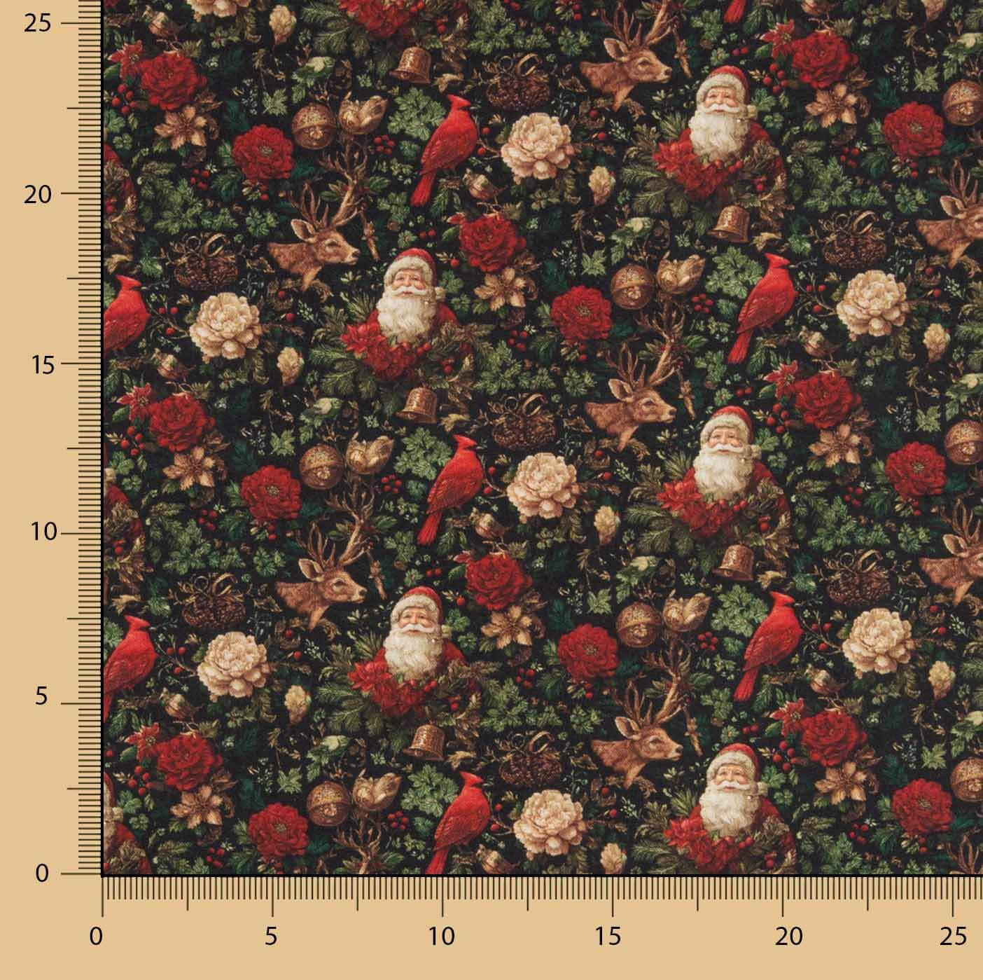 Christmas-themed printed poplin featuring Father Christmas and cardinals - Ribes y Casals