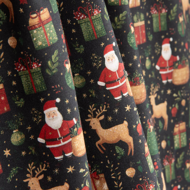 Christmas-Printed Poplin: Father Christmas and Reindeer - Ribes y Casals
