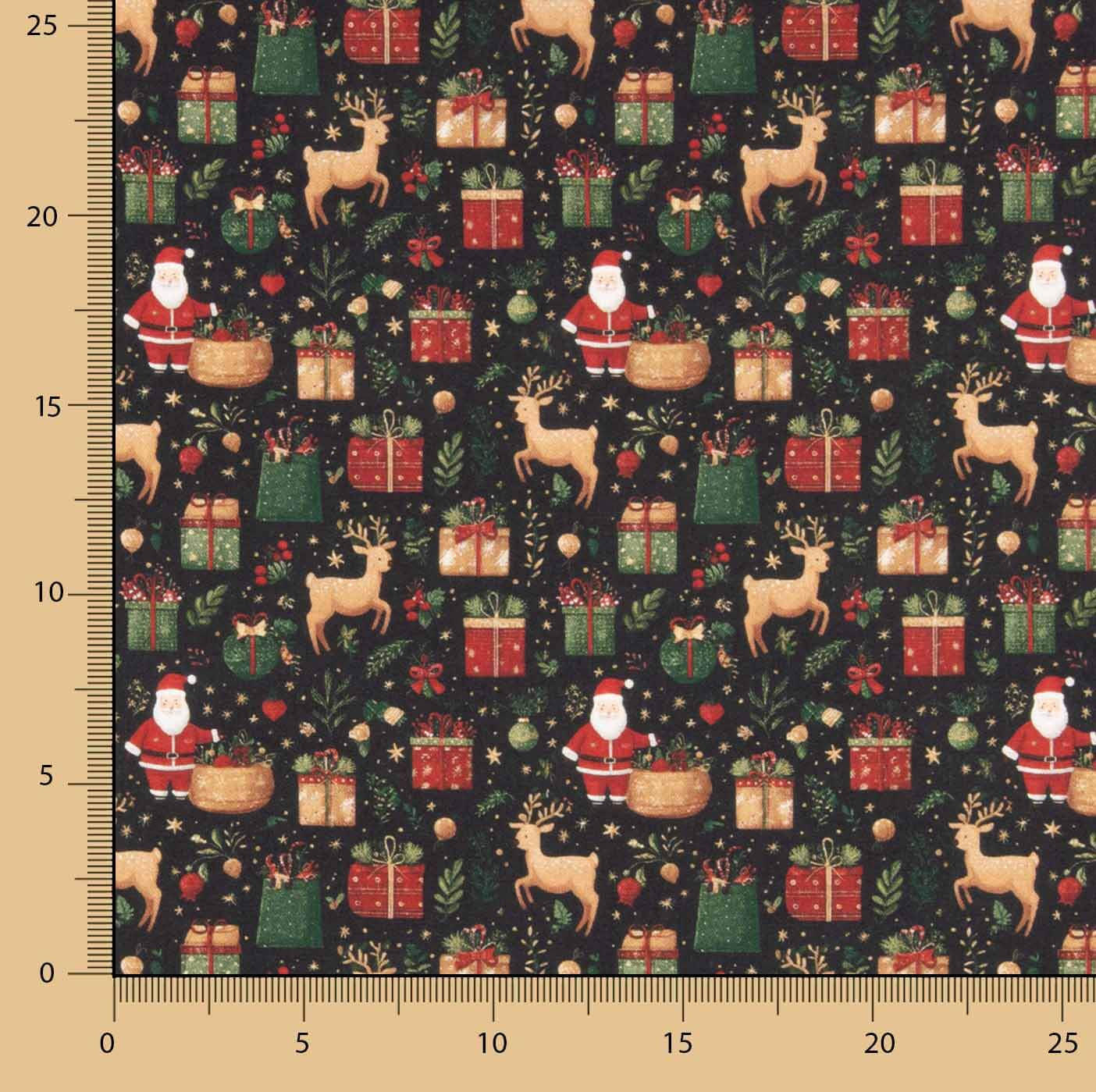 Christmas-Printed Poplin: Father Christmas and Reindeer - Ribes y Casals