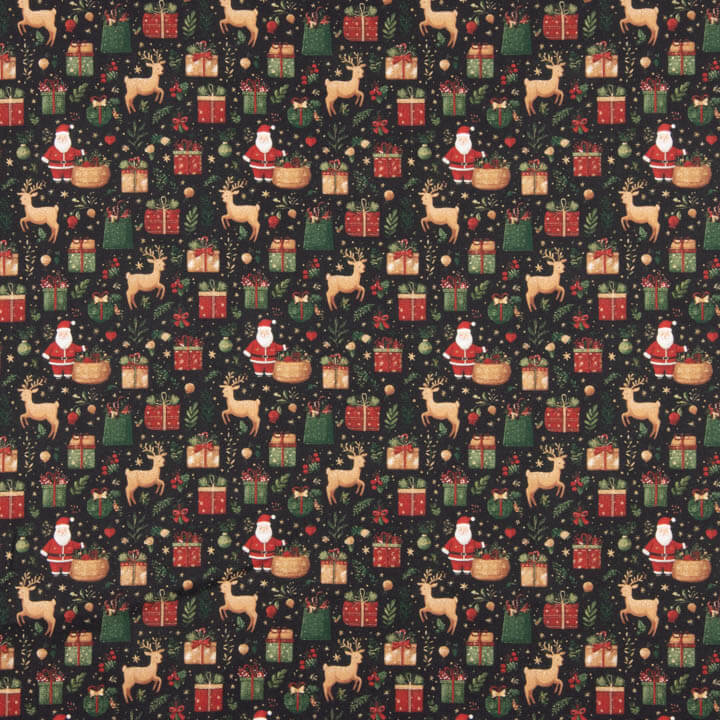 Christmas-Printed Poplin: Father Christmas and Reindeer - Ribes y Casals