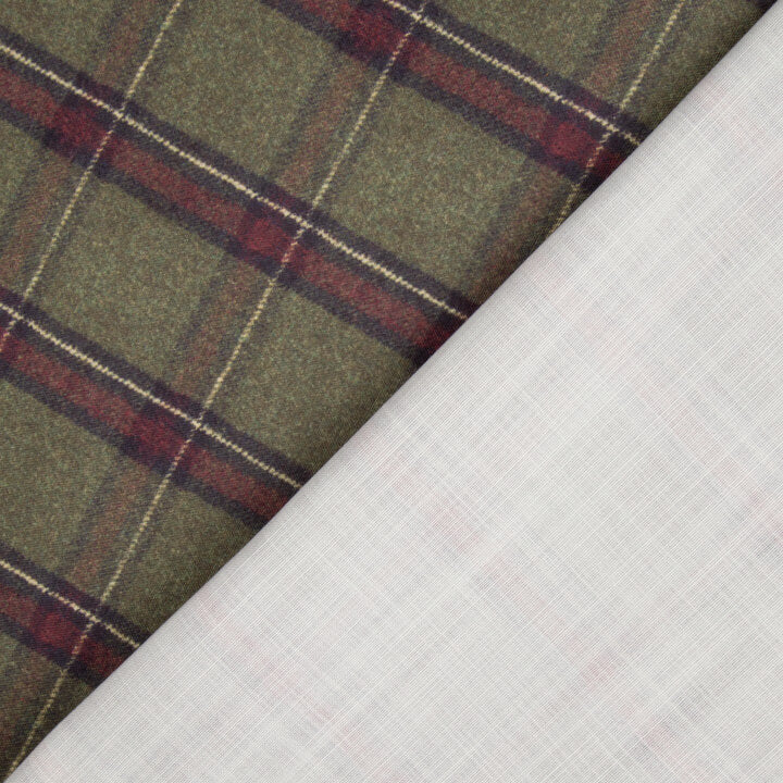 Cotton canvas with linen fabric effect, Highlands Green Khaki checks - Ribes y Casals