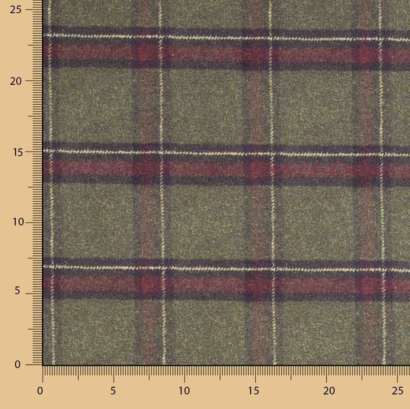 Cotton canvas with linen fabric effect, Highlands Green Khaki checks - Ribes y Casals