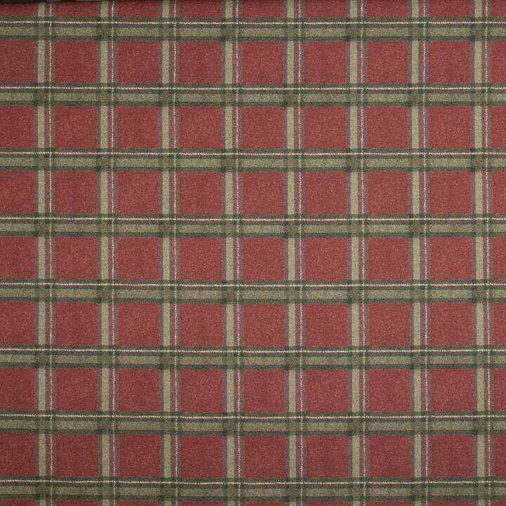 Cotton canvas with linen fabric effect, Highlands checks, maroon - Ribes y Casals