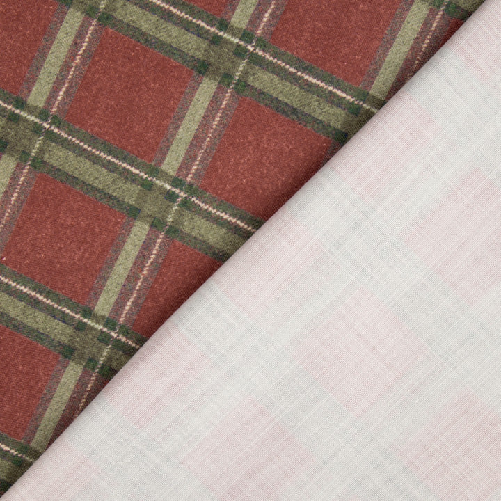 Cotton canvas with linen fabric effect, Highlands checks, maroon - Ribes y Casals