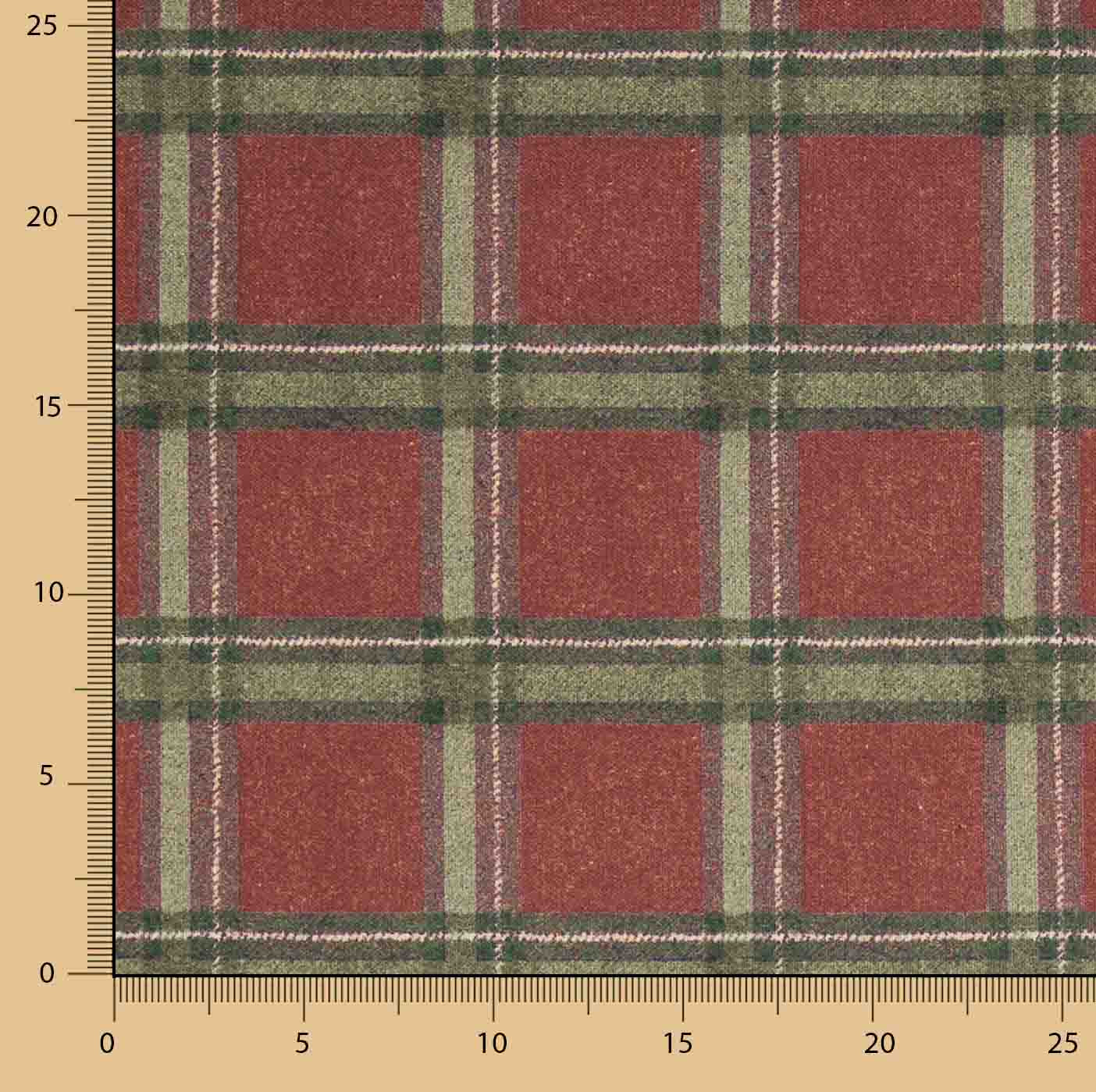Cotton canvas with linen fabric effect, Highlands checks, maroon - Ribes y Casals