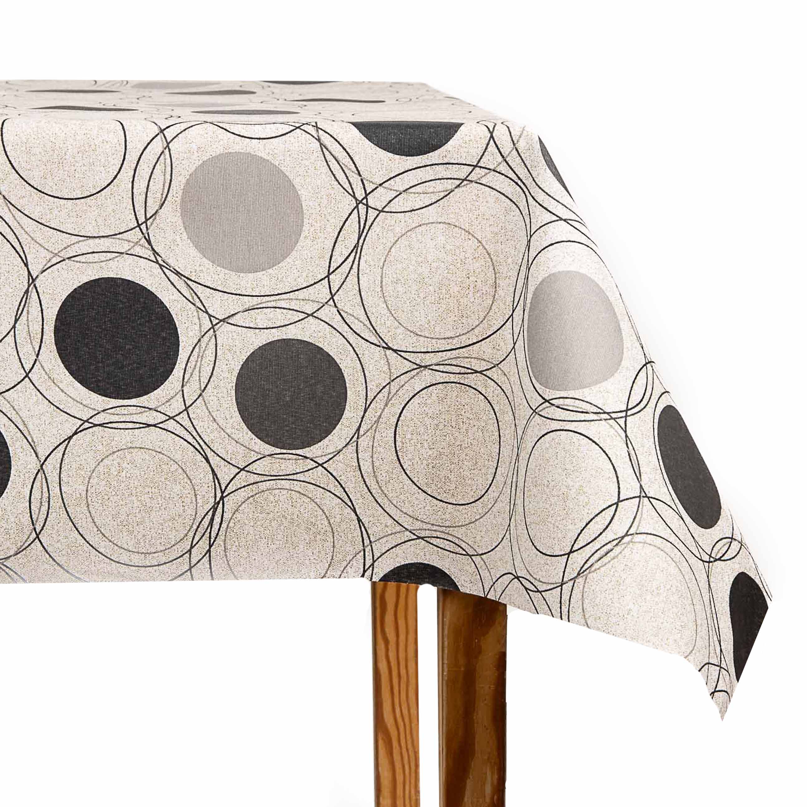 Grey and Black Geometric Circles Resin-Coated Tablecloth - Ribes y Casals
