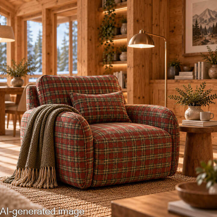 Cotton canvas with linen fabric effect, Highlands checks, maroon - Ribes y Casals