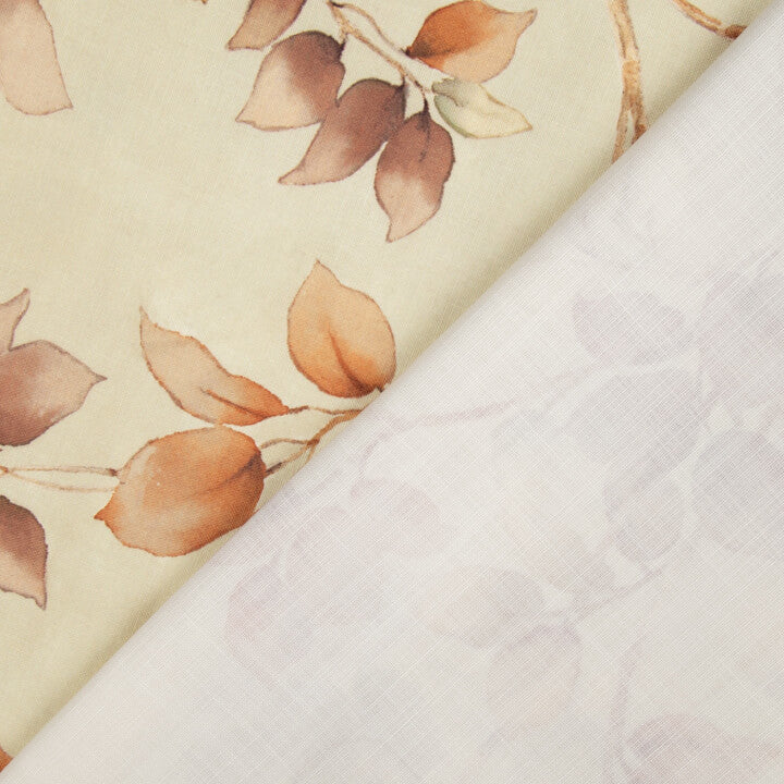 Cotton canvas with autumn leaves, beige - Ribes y Casals