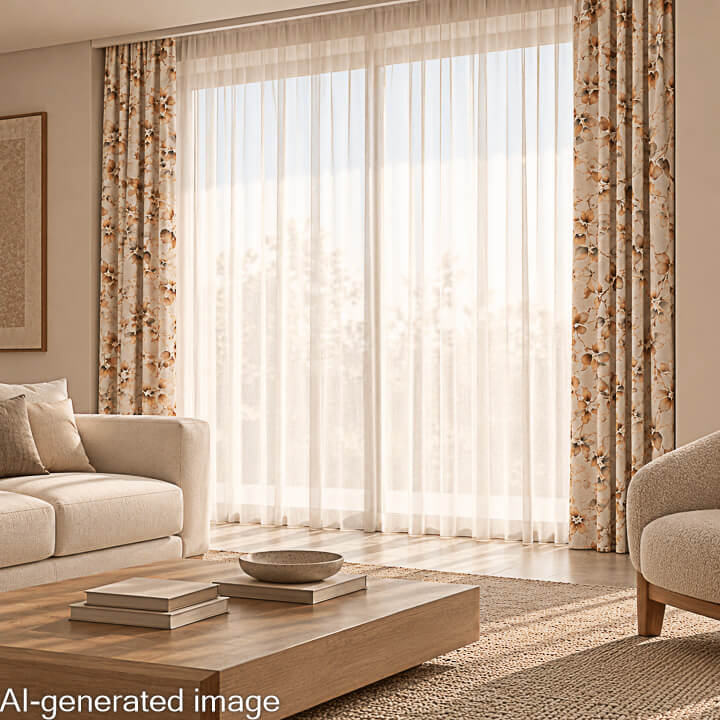 Cotton canvas with autumn leaves, beige - Ribes y Casals