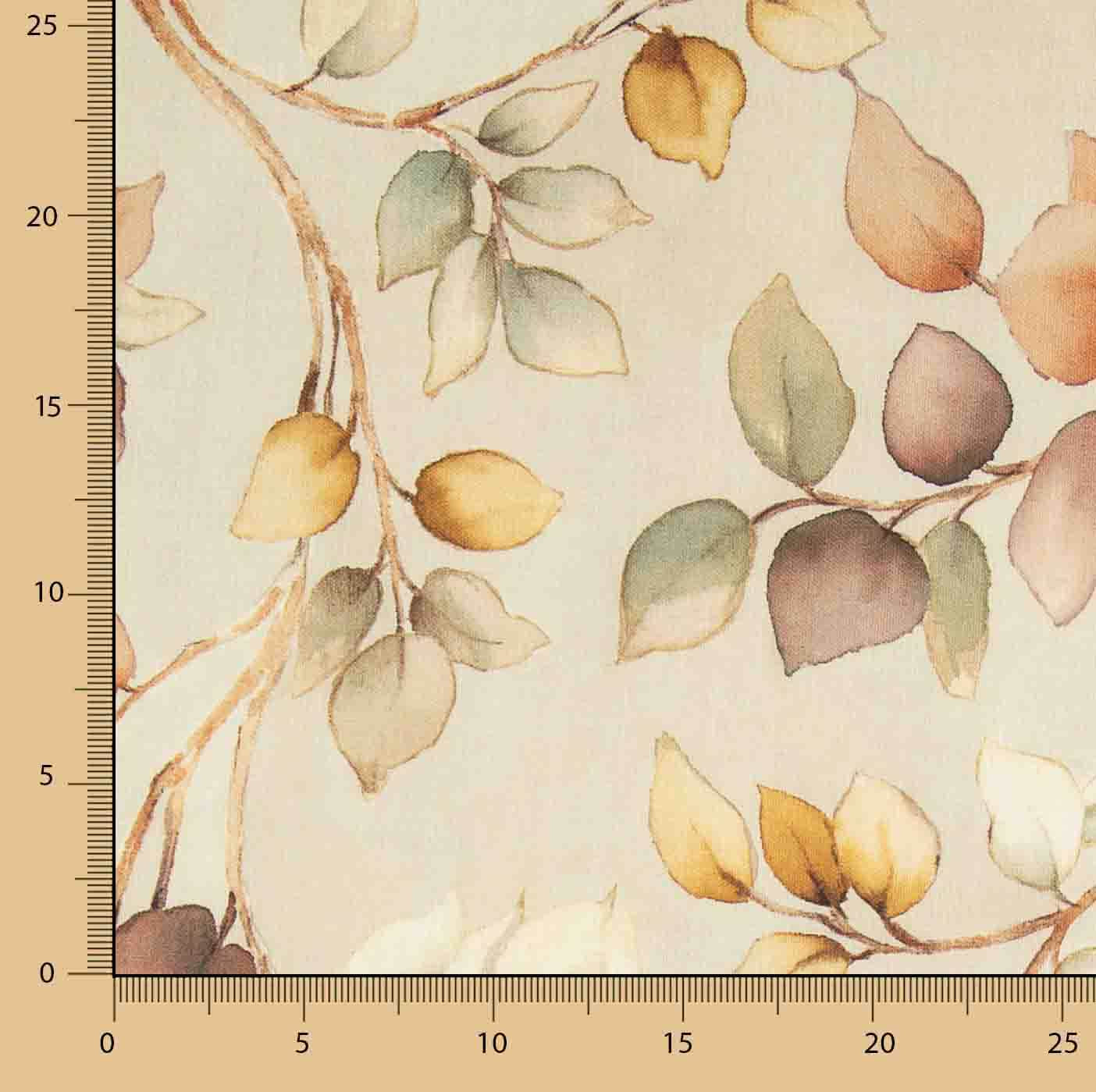 Cotton canvas with autumn leaves, beige - Ribes y Casals