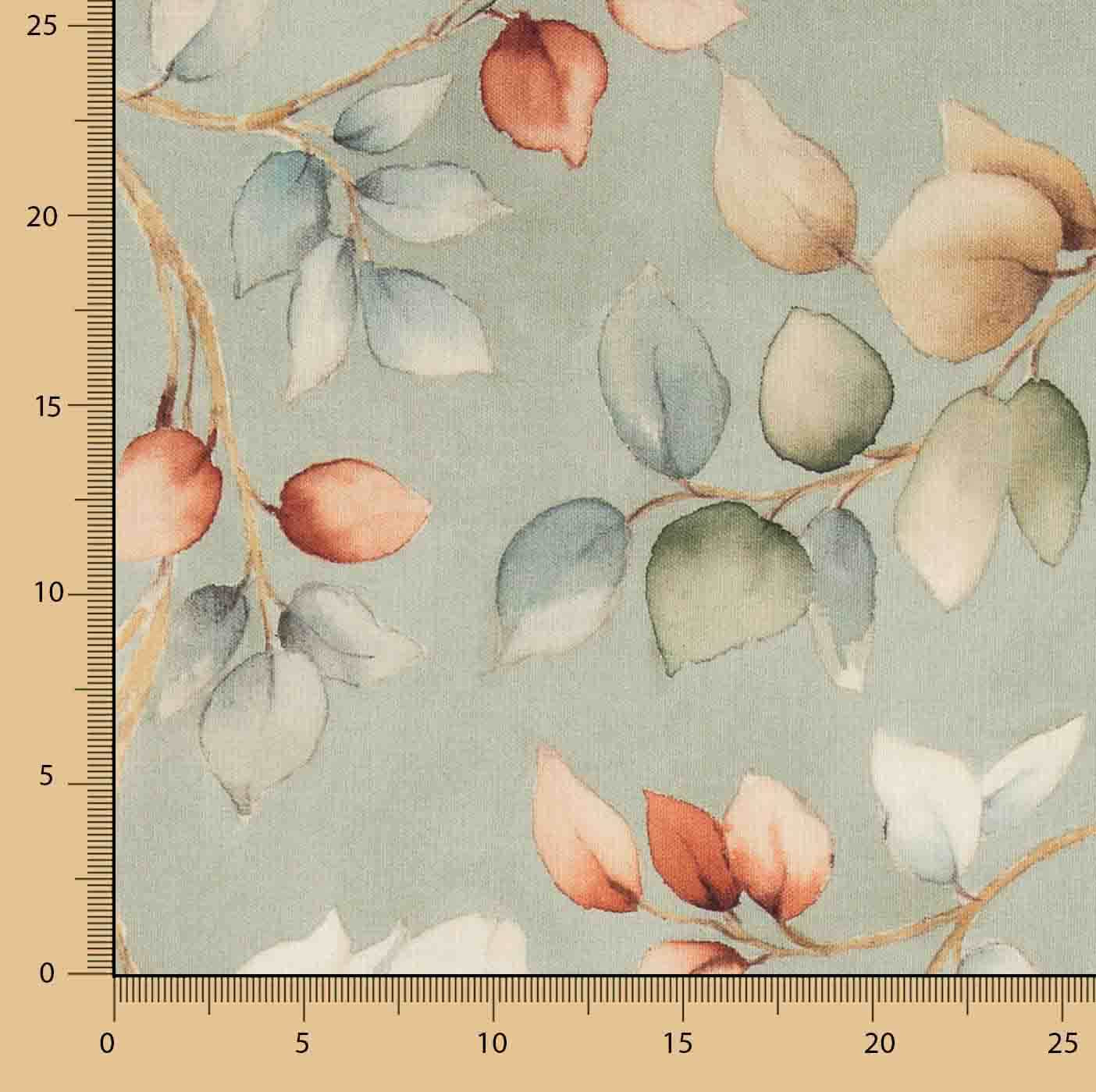 Cotton canvas with linen fabric effect: Autumn Leaves, Sage Green - Ribes y Casals