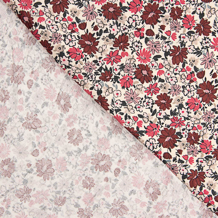 Viscose Twill with Pink and Burgundy Floral Print - Ribes y Casals
