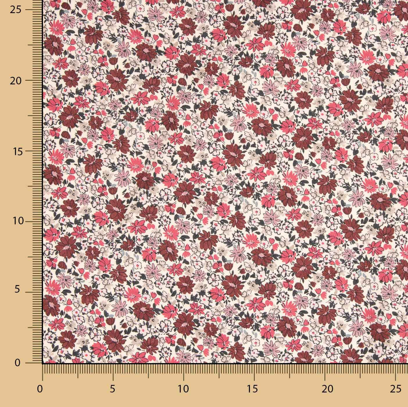 Viscose Twill with Pink and Burgundy Floral Print - Ribes y Casals