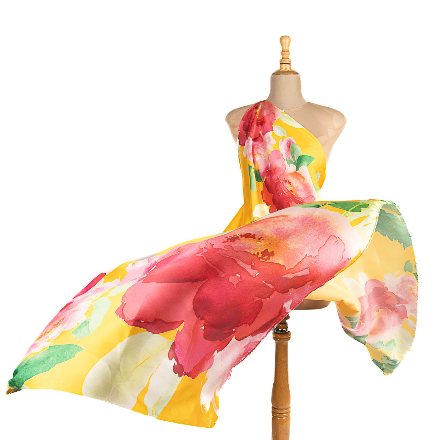 Yellow floral print satin - Ribes y Casals