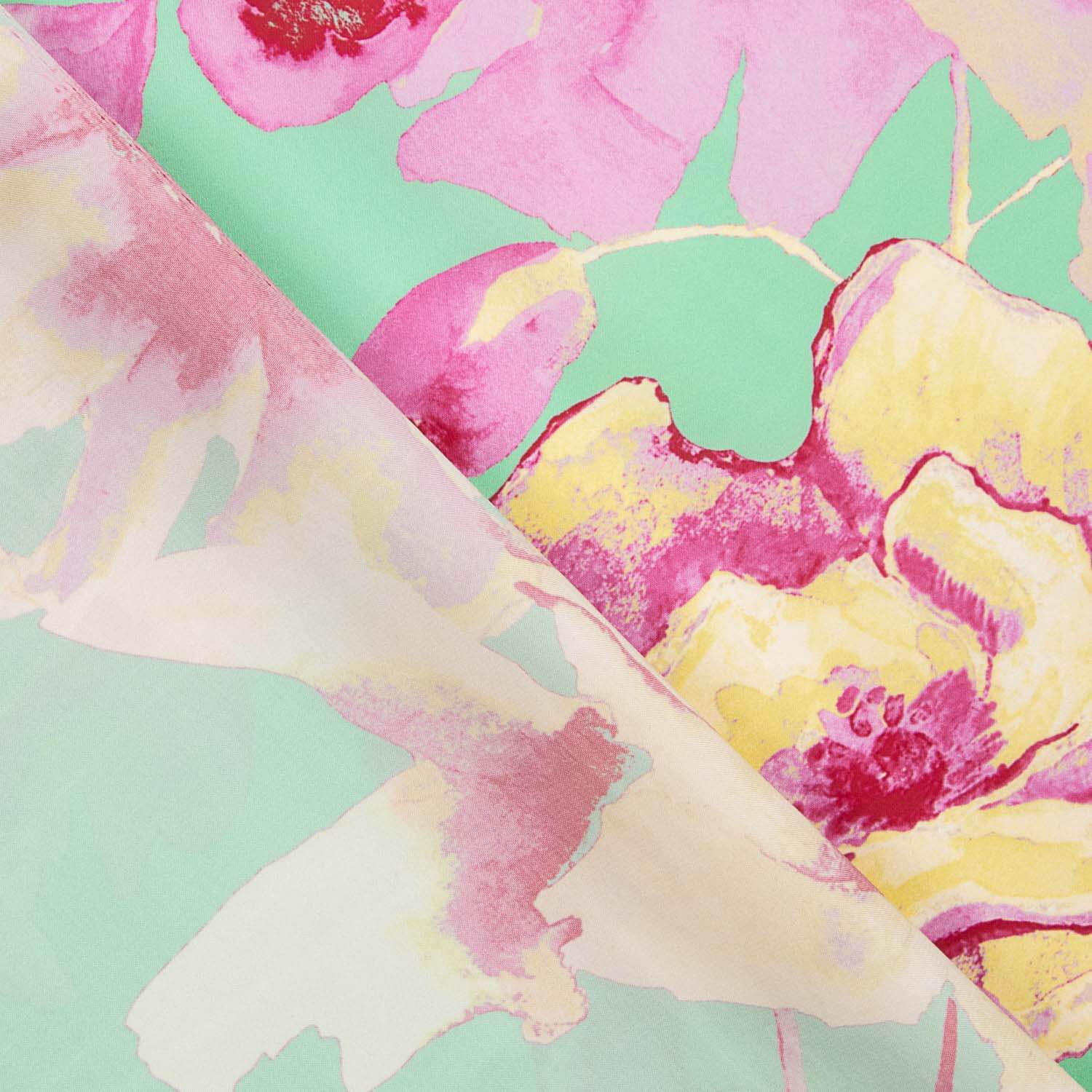 Aqua green floral print satin - Ribes y Casals