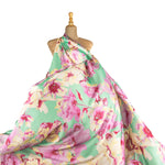 Aqua green floral print satin - Ribes y Casals