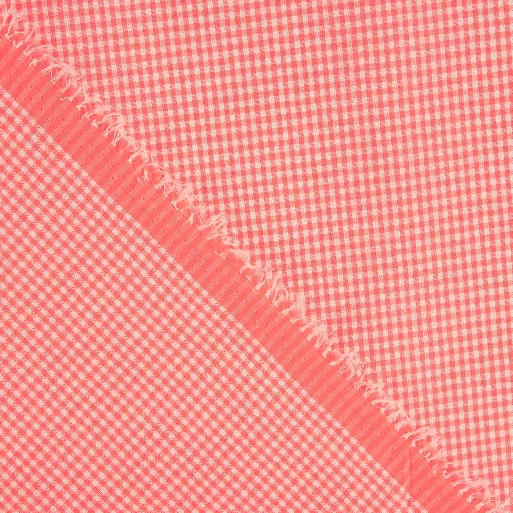 Fluorescent Coral Mini Checks Poplin - Ribes y Casals