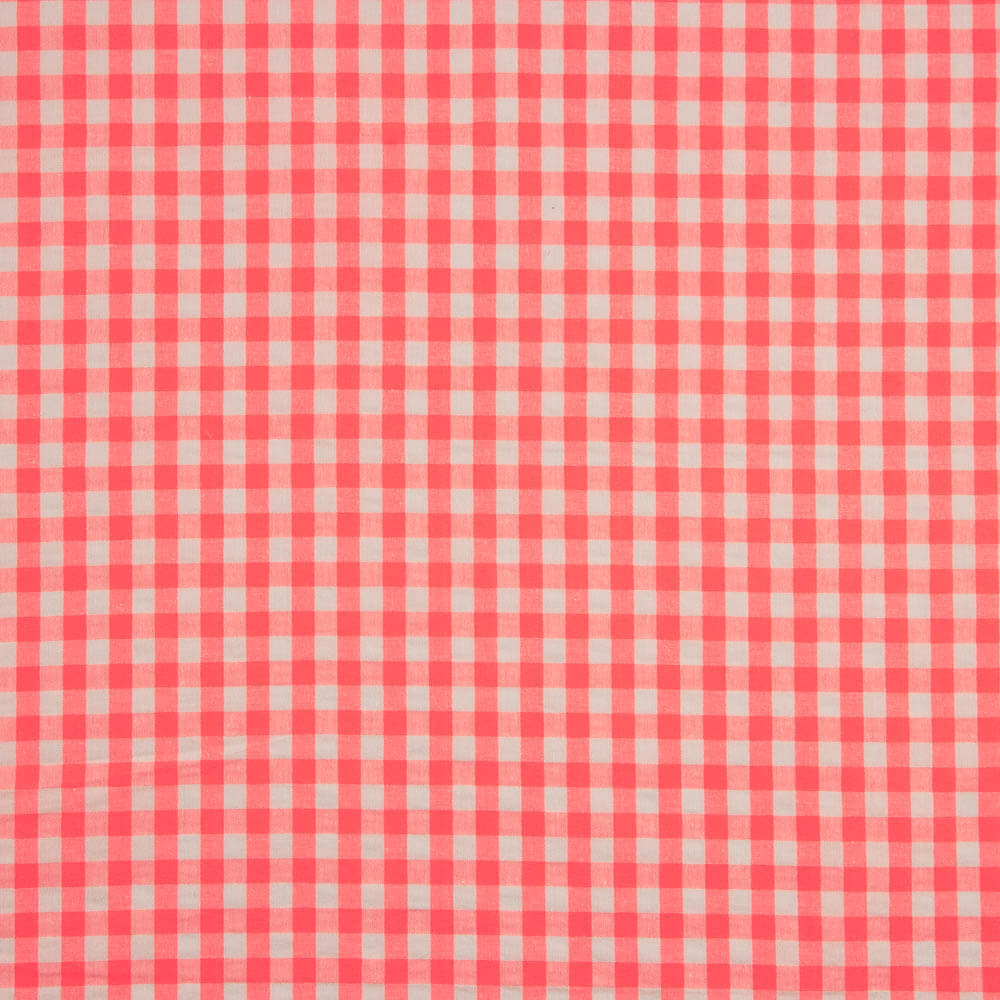 Fluorescent Coral Checks Poplin - Ribes y Casals