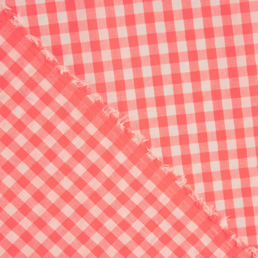 Fluorescent Coral Checks Poplin - Ribes y Casals