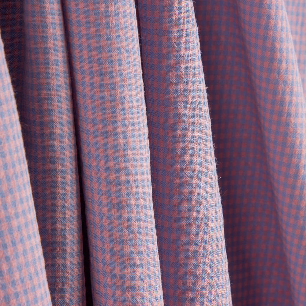 Blue and Pink Mini Checks Poplin - Ribes y Casals
