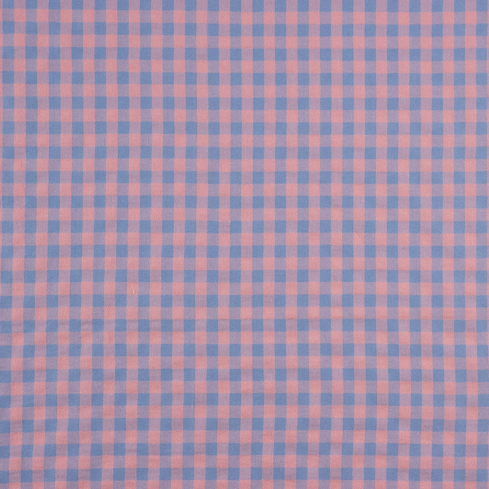 Blue and Pink Checks on Blue Seersucker Poplin - Ribes y Casals