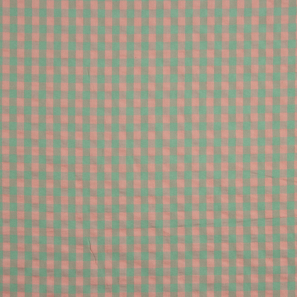 Green and Salmon Checks on Green Seersucker Poplin - Ribes y Casals