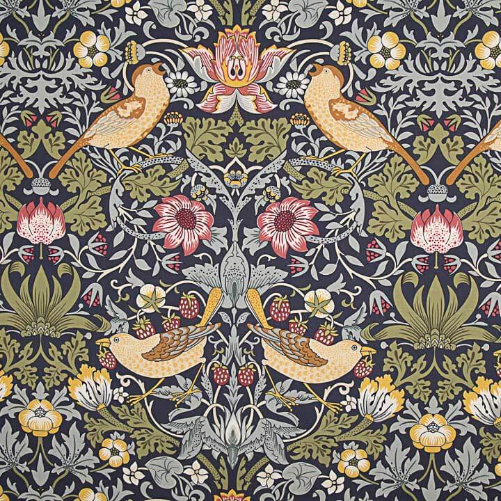 Navy Blue ‘Bird Garden’ Cotton Canvas - Ribes y Casals