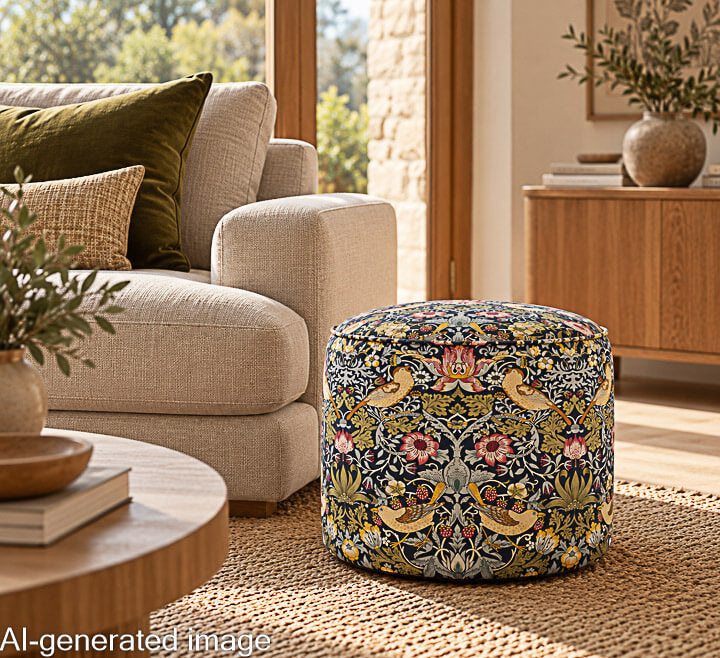 Navy Blue ‘Bird Garden’ Cotton Canvas - Ribes y Casals