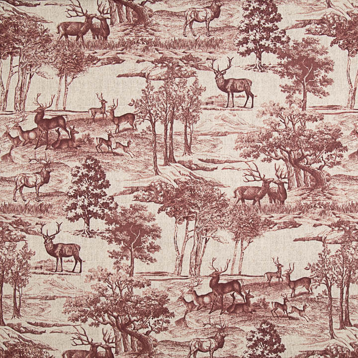 Maroon ‘Deer Forest’ Cotton Canvas - Ribes y Casals