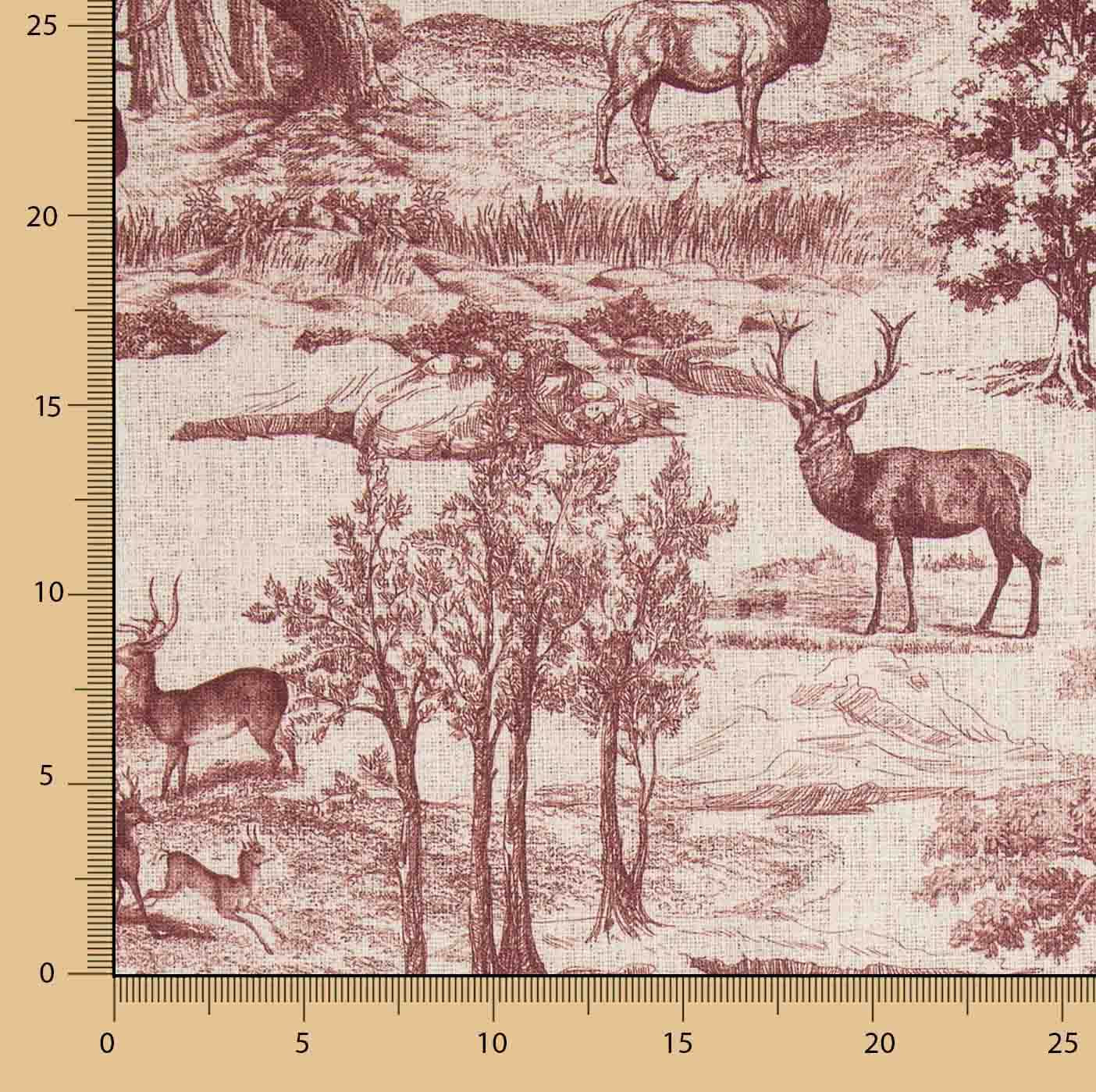 Maroon ‘Deer Forest’ Cotton Canvas - Ribes y Casals
