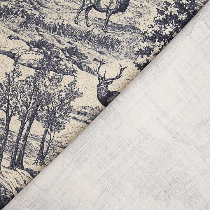 Navy Blue ‘Deer Forest’ Cotton Canvas - Ribes y Casals