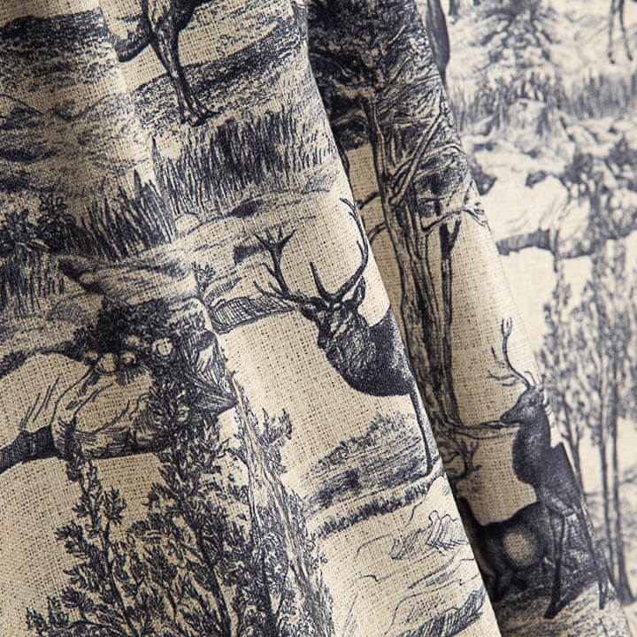 Navy Blue ‘Deer Forest’ Cotton Canvas - Ribes y Casals