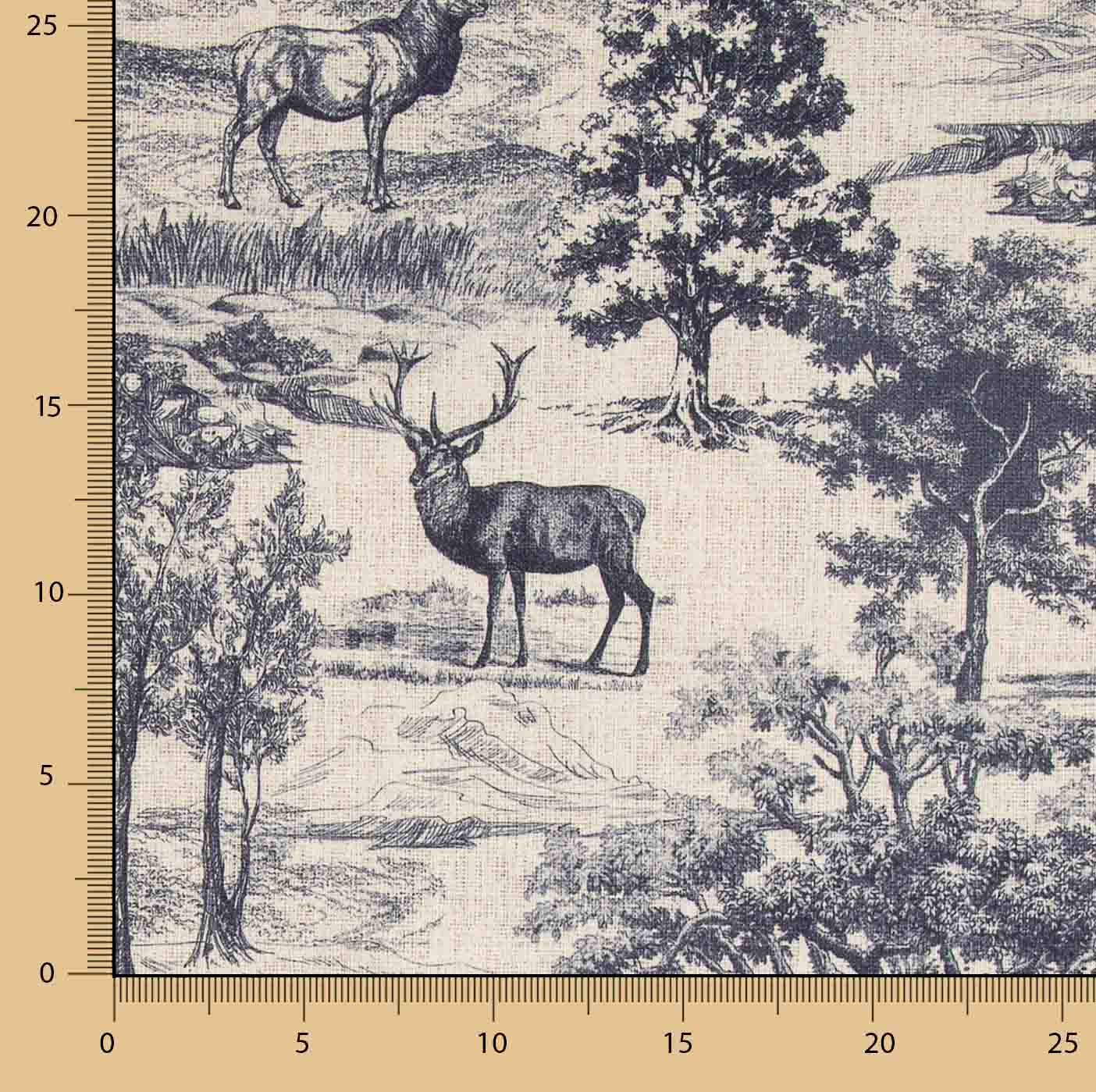 Navy Blue ‘Deer Forest’ Cotton Canvas - Ribes y Casals