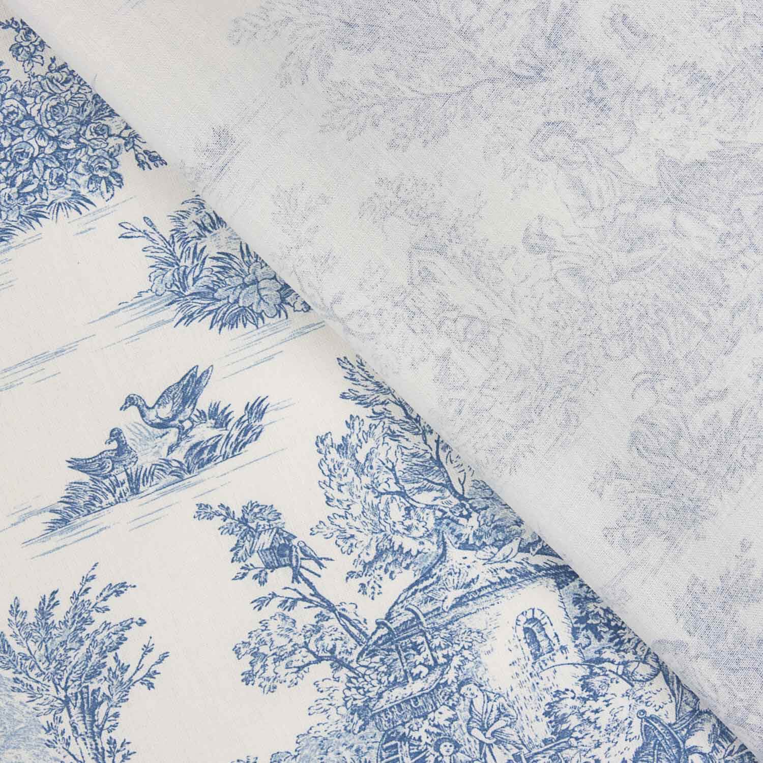 Blue Toile de Jouy Cotton Sheet - Ribes y Casals