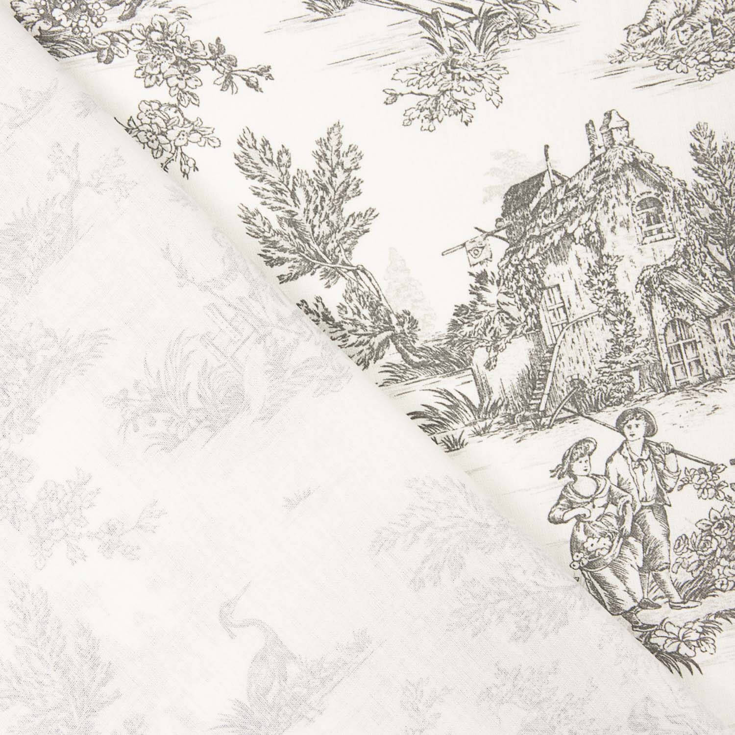 Grey Toile de Jouy cotton sheet - Ribes y Casals