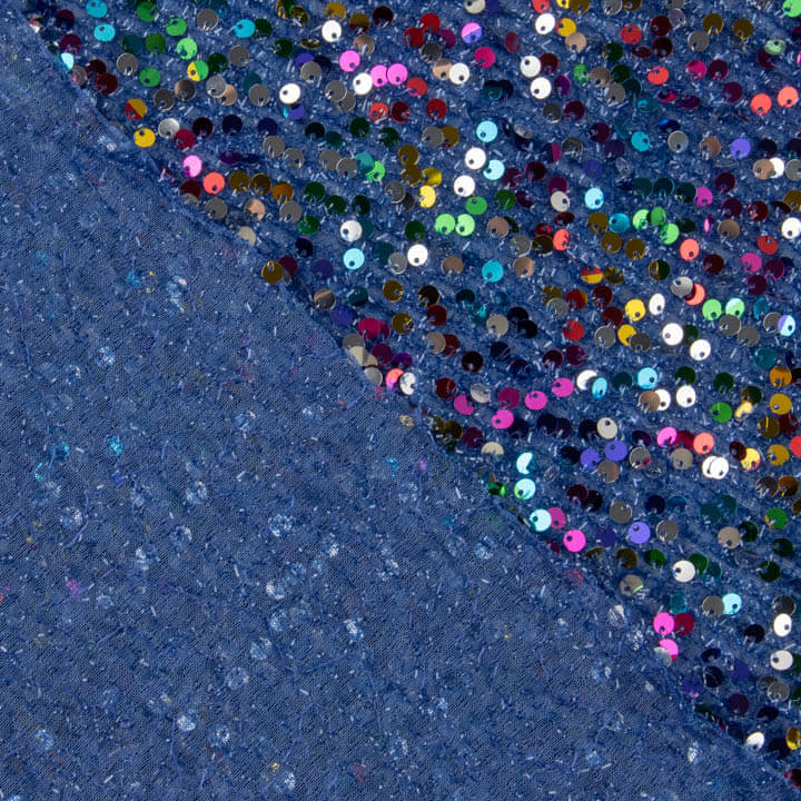 Blue Fantasy Sequin Tulle with Multicoloured Sequins - Ribes y Casals